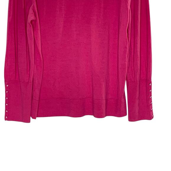 Talbots 1X Womens Pink Gathered Shoulder Merino Sweater Pearl Buttons - Picture 6 of 9